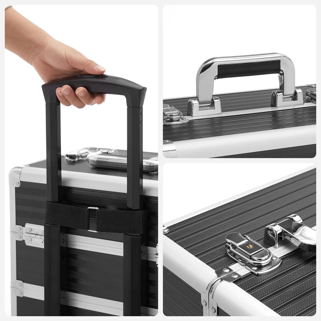 Valigetta per il trucco professionale 35,7 x 27 x 72,5 cm per la cura delle unghie manicure trucco e acconciatura con 4 ruote girevoli per viaggi e lavoro nera 12_0007840