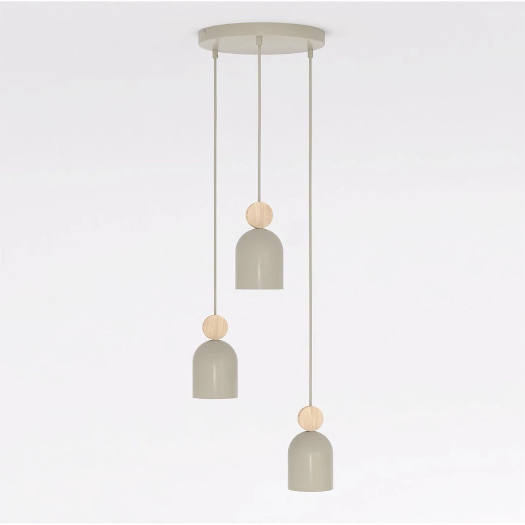 Lampada a sospensione MESI in acciaio beige e legno