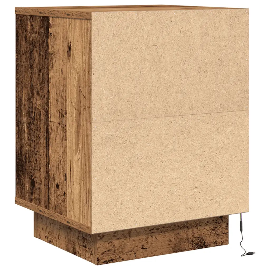 Comodino con Luci LED Legno Antico 38x34x50 cm