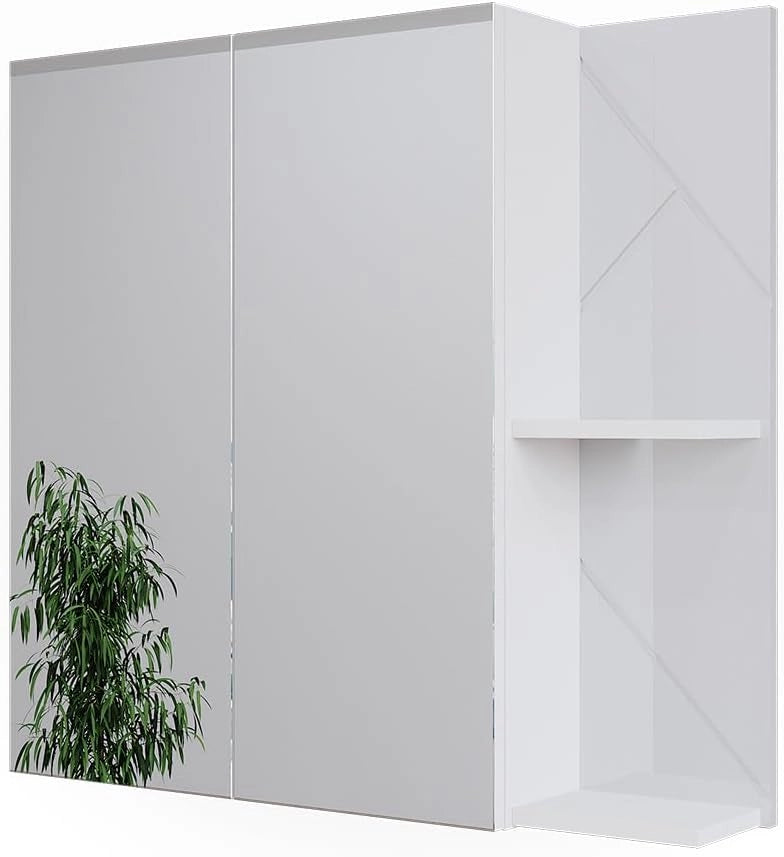 Mobile a specchio per il bagno Irma, Bianco lucido, 80 x 75 cm