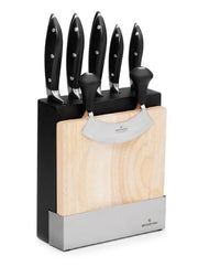 Ceppo Portacoltelli in Legno 5 Coltelli Forgiati + Mezzaluna e Tagliere Ghidini
