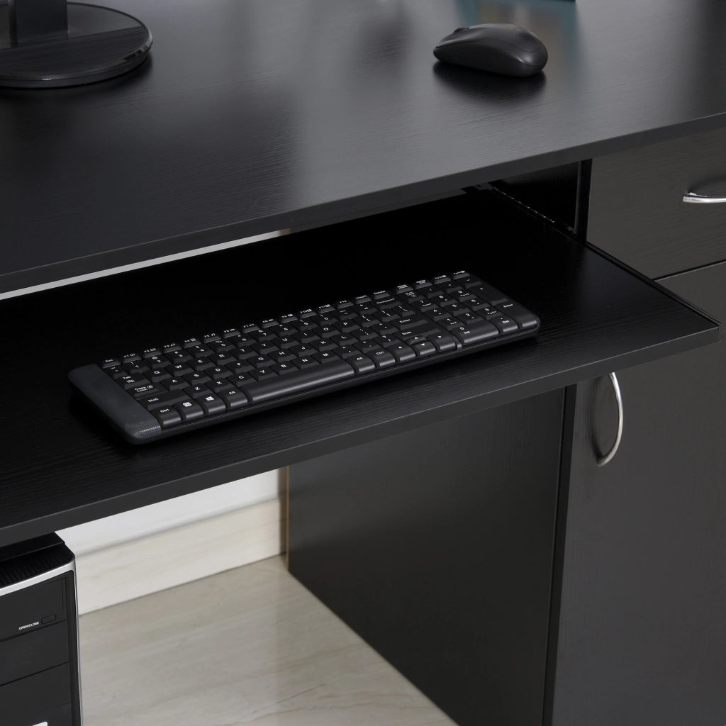 Scrivania Computer con Ripiano e Cassetto - Zephmum - MDF Nero 120x60x74 cm