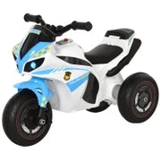 Moto Giocattolo Cavalcabile a 3 Ruote per Bambini 18-36 Mesi Stile Polizia con Musica e Fari, Azzurro