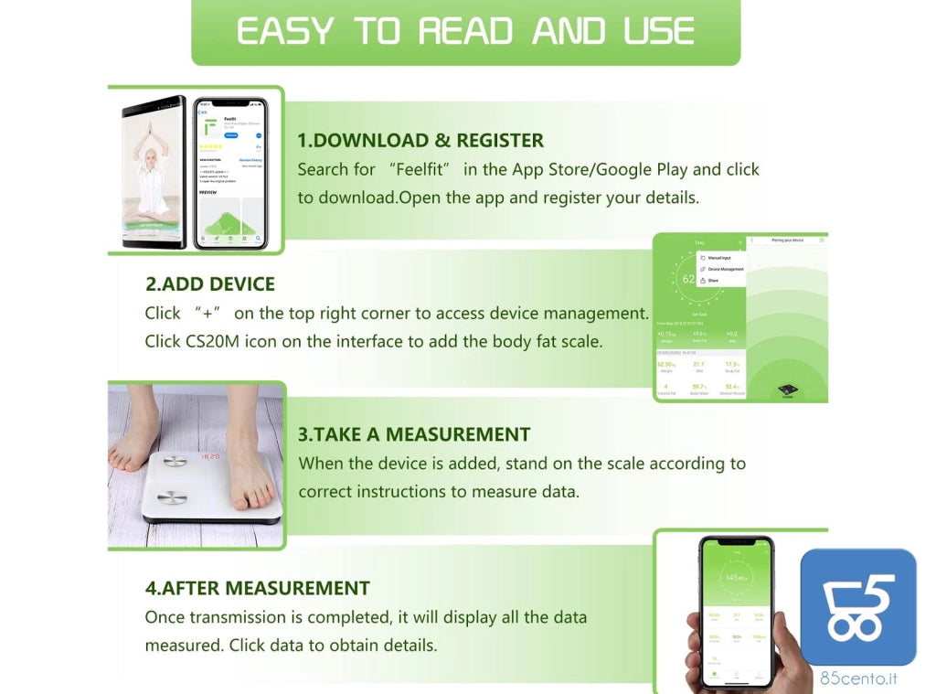 Bilancia Pesapersone Digitale Professionale Impedenziometrica Senza Fili Intelligente per IOS e Android Integrata con 13 Indici di Misurazione Massa Grassa, Massa Magra e Metabolismo Basale - Confezione Rovinata