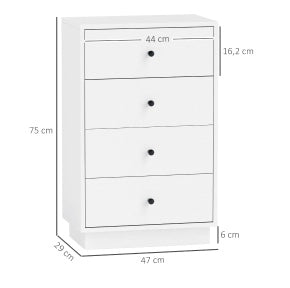 Cassettiera moderna con 4 cassetti 47 x 29 x 75 cm bianca