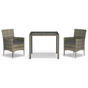 Set da Pranzo da Giardino 3 pz | Set Salotto da Giardino con Cuscini in Polyrattan Grigio