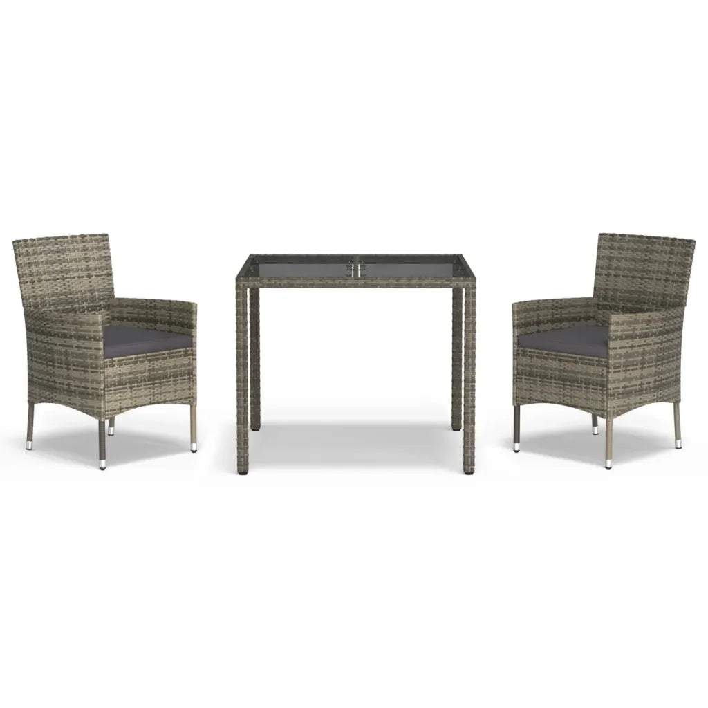 Set da Pranzo da Giardino 3 pz | Set Salotto da Giardino con Cuscini in Polyrattan Grigio