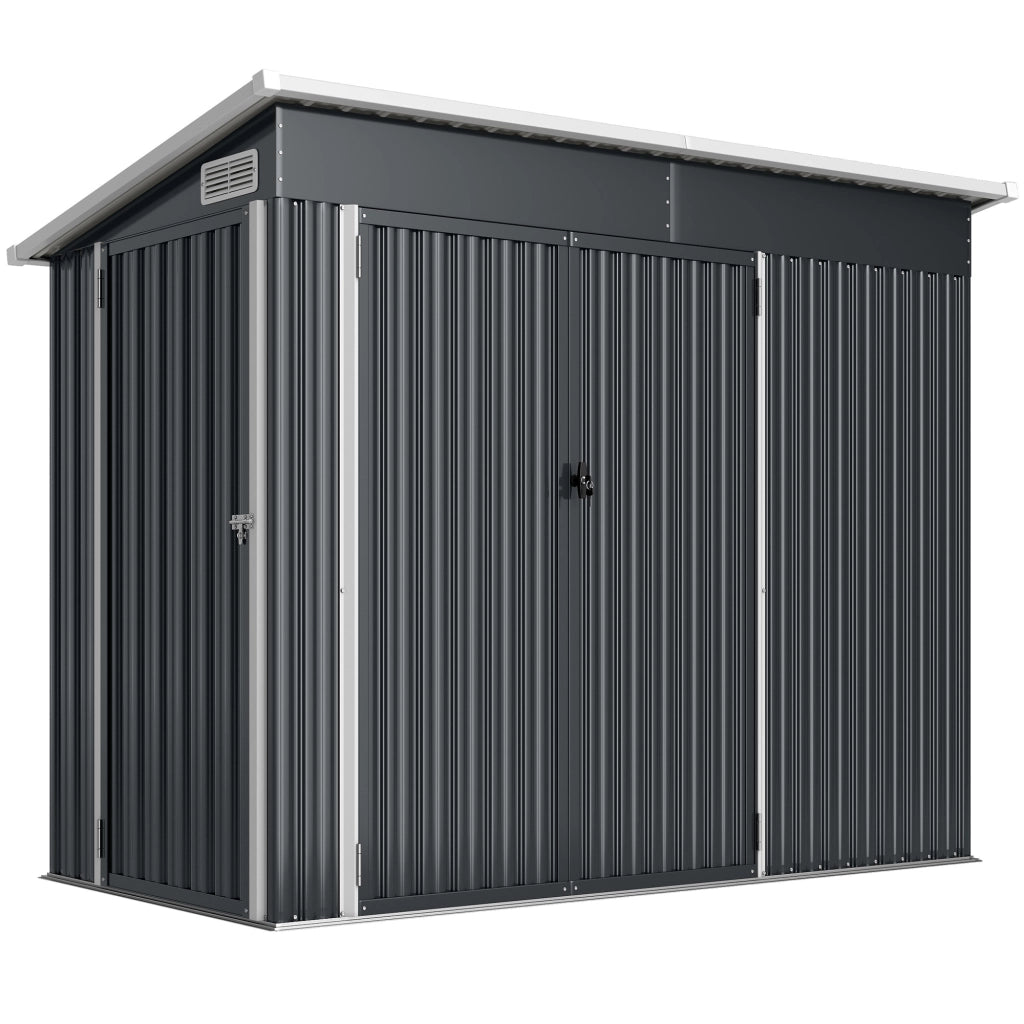 Casetta Box da Giardino 234x132x185 cm con 3 Porte Bloccabili in Acciaio Grigio Scuro