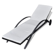Lettino prendisole sedia a sdraio lettino prendisole letto da giardino mobili da esterno per patio con cuscino e ruote resina intrecciata nera 02_0012449