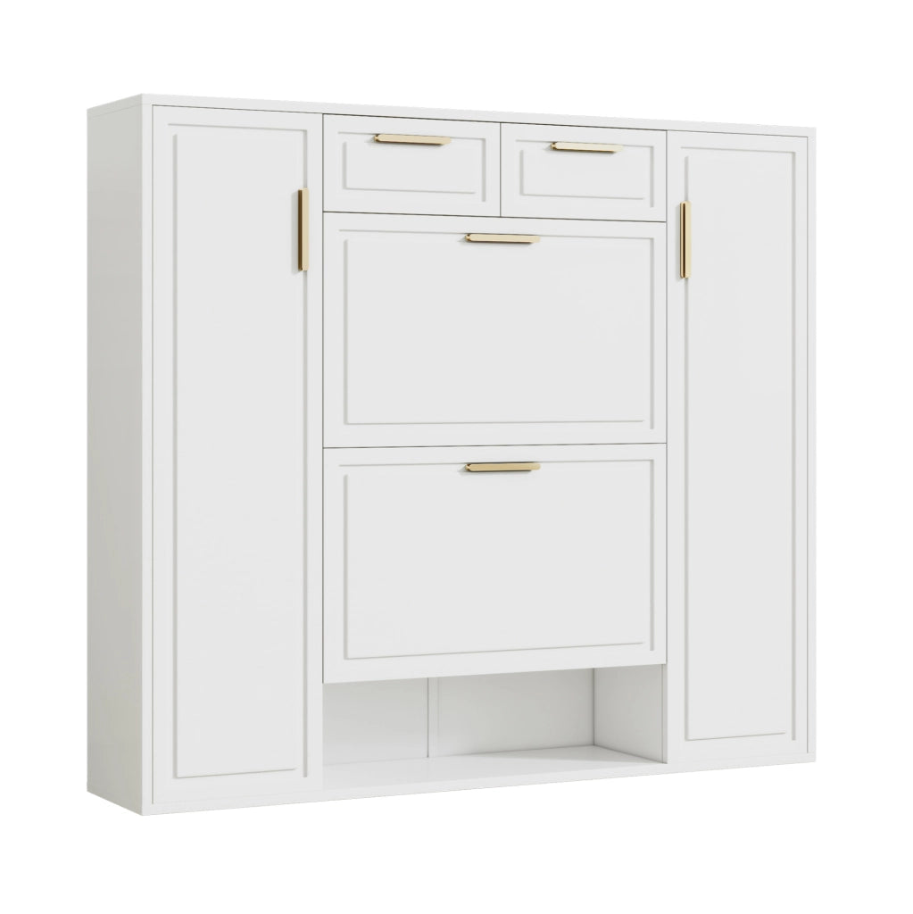 Scarpiera ULEVR 120x24x107 cm con 2 cassetti, 2 ante e ripiani regolabili, bianca