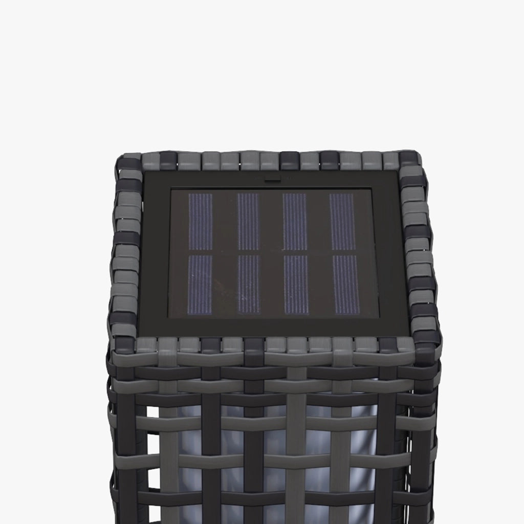 Lampada Da Esterno Solare Effetto Rattan 15,5 X 15,5 X 46 Cm Acciaio E Rattan Sintetico Grigio Per Giardino Con Accensione Automatica