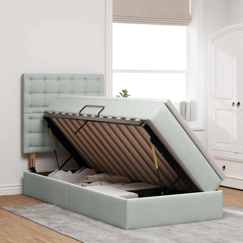 Letto con contenitore e materasso Grigio chiaro 90 x 200 cm
