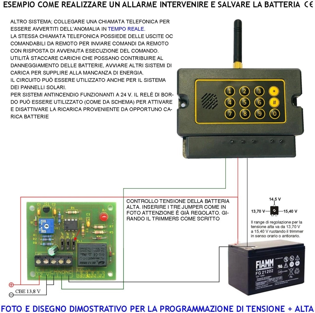 Salva Batteria 12 V Controllo Sovraccarica Tarato Contro Tensione Alta Relè Intervento Ritardato Evita L'innesco Ripetitivo Può Disattivare Sistemi di Ricarica Comandare Sirene Chiamate di Allarme GSM