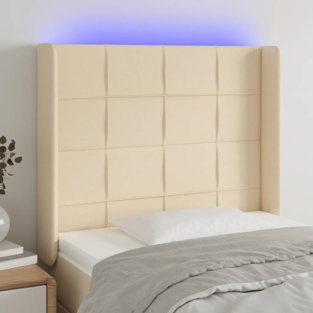 Testiera | Testata a LED Crema 83x16x118/128 cm in Tessuto