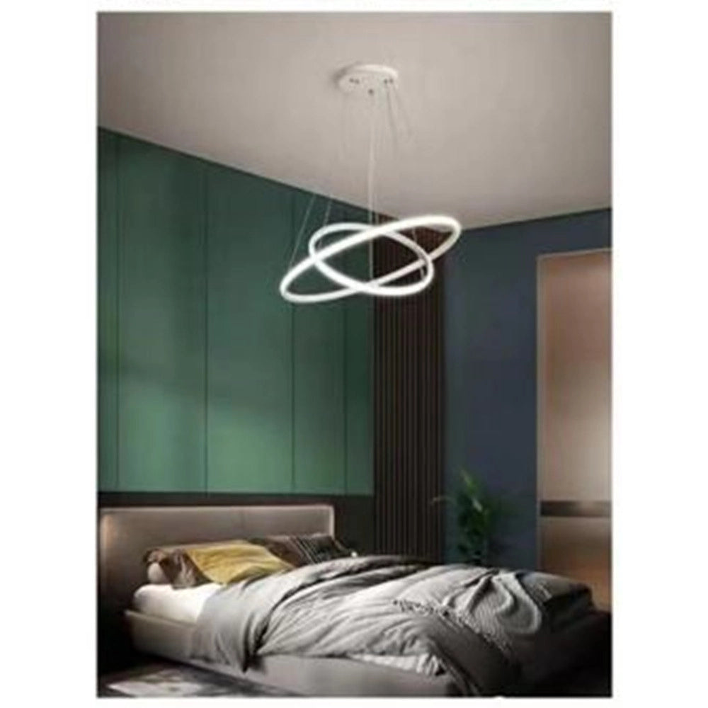 Trade Shop - Lampadario Sospeso Led 60w 2 Cerchi Pendente Rotondo Anelli Bianco Luce 6500k 50286 -