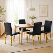 Set di 4 sedie da pranzo moderne in PU nero e metallo oro; 90 cm