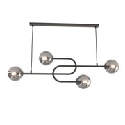 Lampadario 4 Luci Kine In Acciaio Nero E Sfere In Vetro Fumè