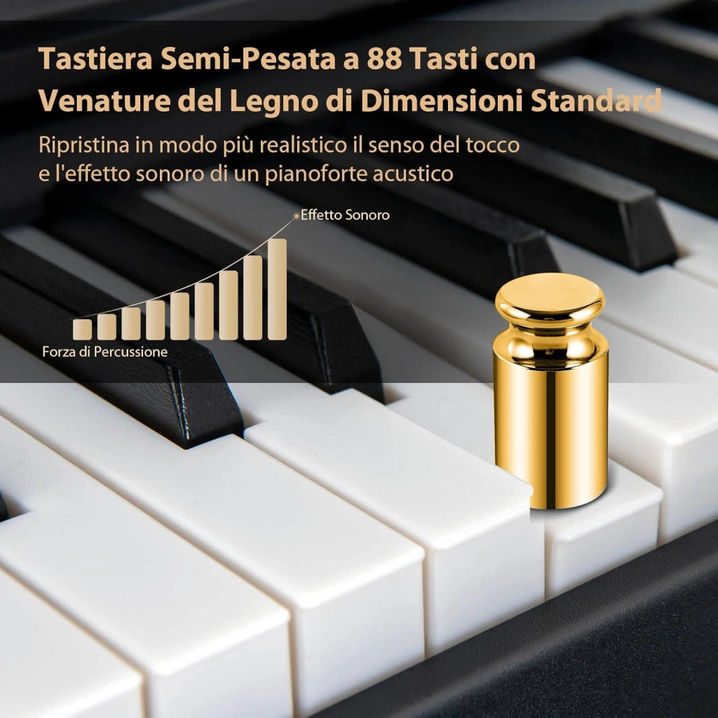 Tastiera Pianoforte Elettronica 88 Tasti, Pianoforte Digitale con Luci, Tastiera Elettronica con Borsa, 128 Ritmi e Toni, Sustain Pedale, Midi/USB/Bluetooth, per Principianti Bambini Adulti