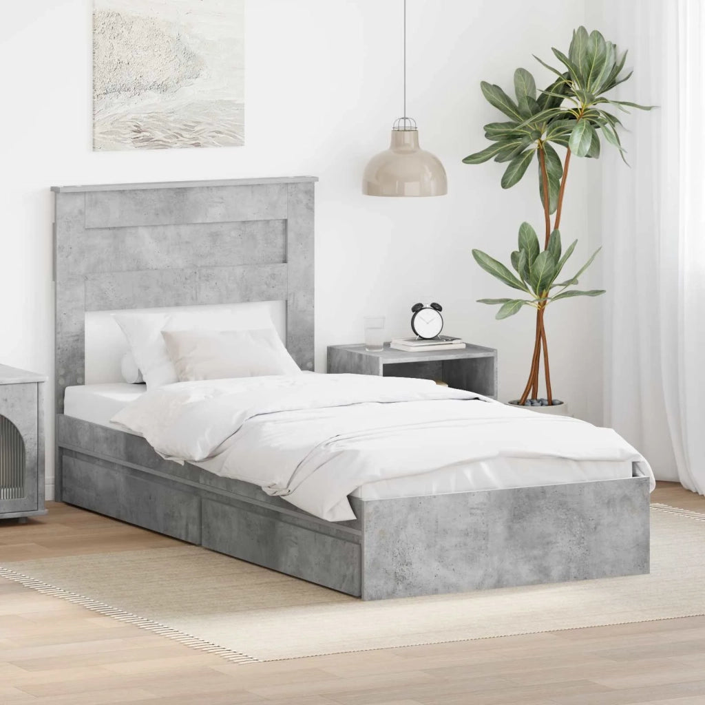 Letto con Contenitore con testiera Grigio cemento 90 x 190 cm