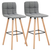 EasyComfort Set 2 Sgabelli Alti da Bar Moderno con Schienale e Poggiapiedi, Seduta Imbottita in Tessuto e Gambe in Legno, Grigio
