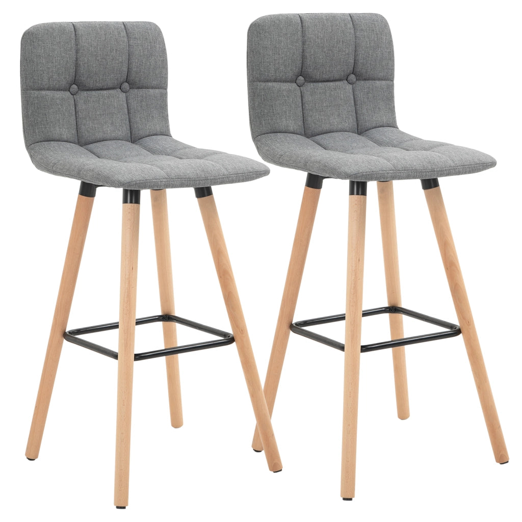 EasyComfort Set 2 Sgabelli Alti da Bar Moderno con Schienale e Poggiapiedi, Seduta Imbottita in Tessuto e Gambe in Legno, Grigio