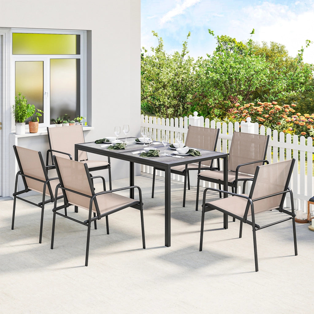 Set Tavolo e Sedie Giardino ¨C Xylo ¨C 6 Posti Effetto Legno Beige