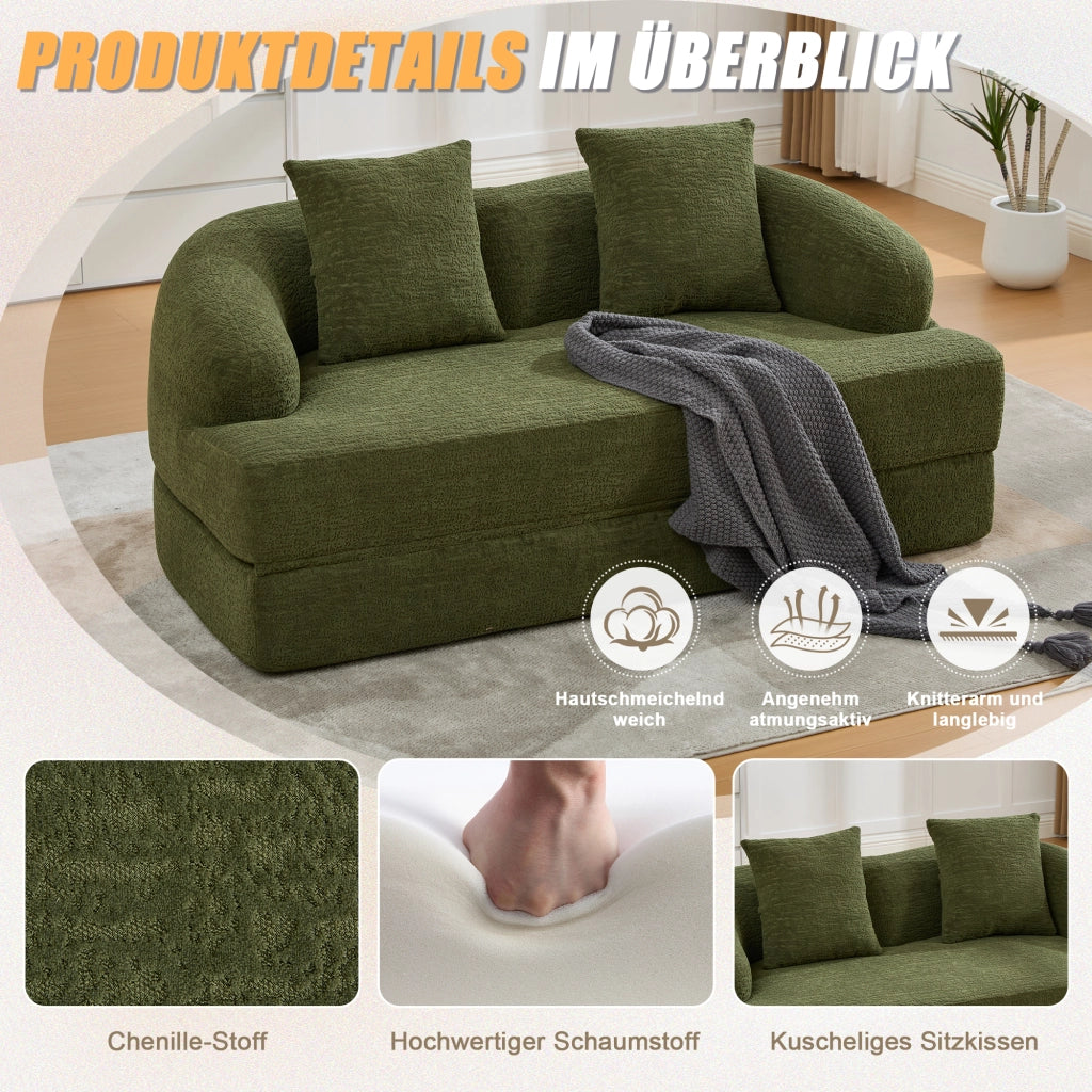 DIVANO Letto 2 posti 157x84x65 cm Chenille Verde