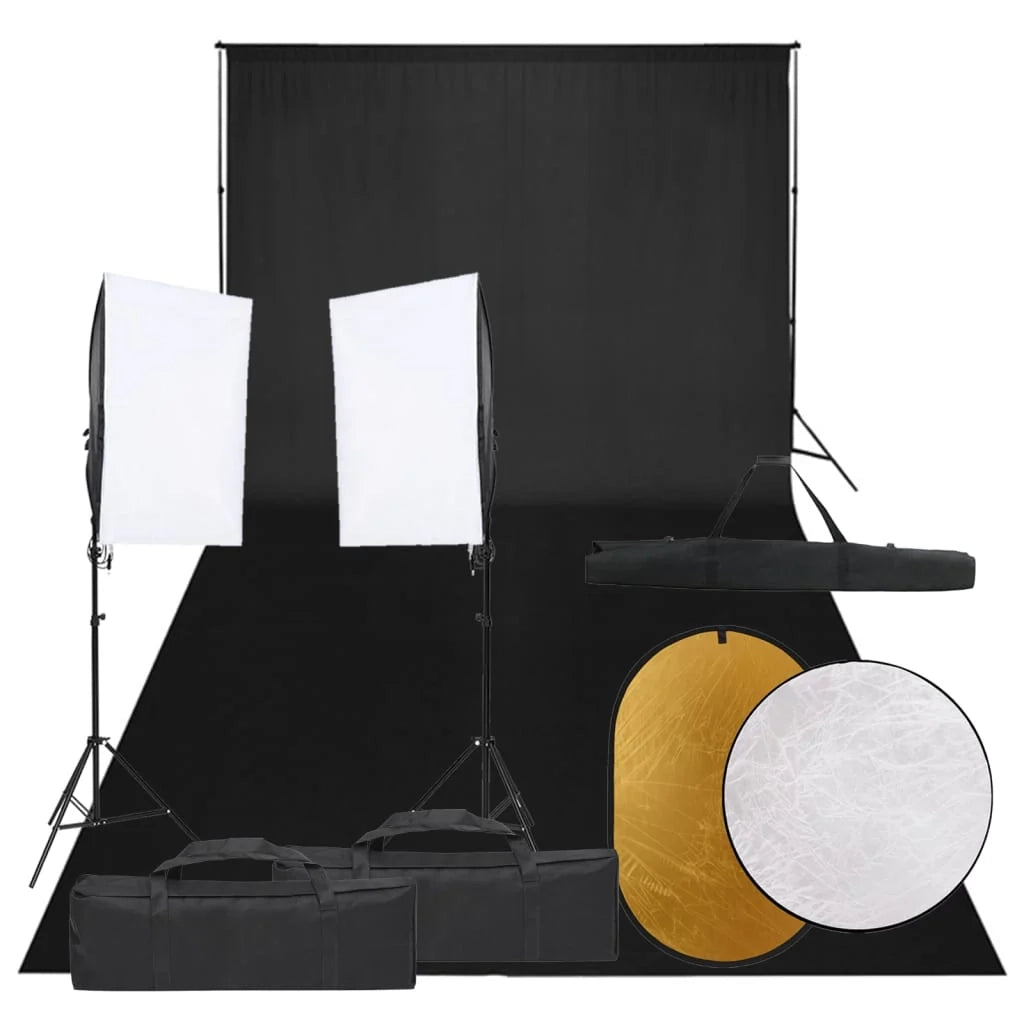 Kit per studio fotografico con illuminazione fondale e riflettore nero 02_0042446