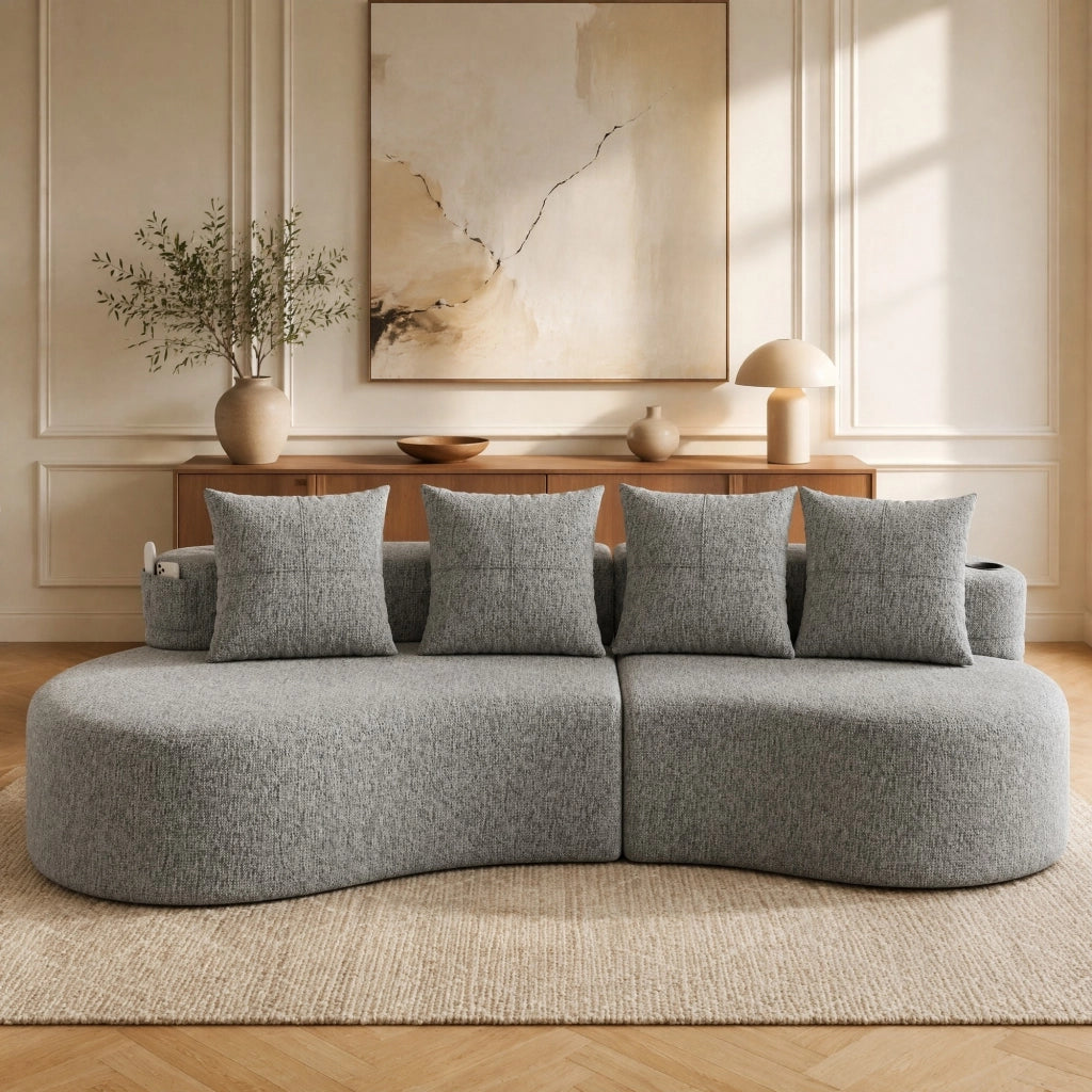 DIVANO 240x109x60 cm in lino grigio chiaro con 4 cuscini