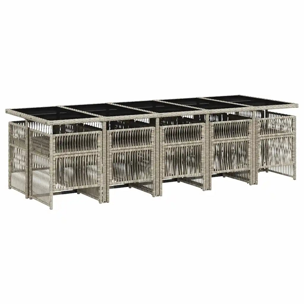 Set Pranzo Giardino 11pz con Cuscini Grigio Chiaro Polyrattan 3210935