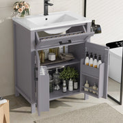 Mobile sottolavabo con lavabo in ceramica, 2 ante, 1 cassetto e ripiano regolabile, per bagno, grigio, 60 × 46 × 84,8 cm