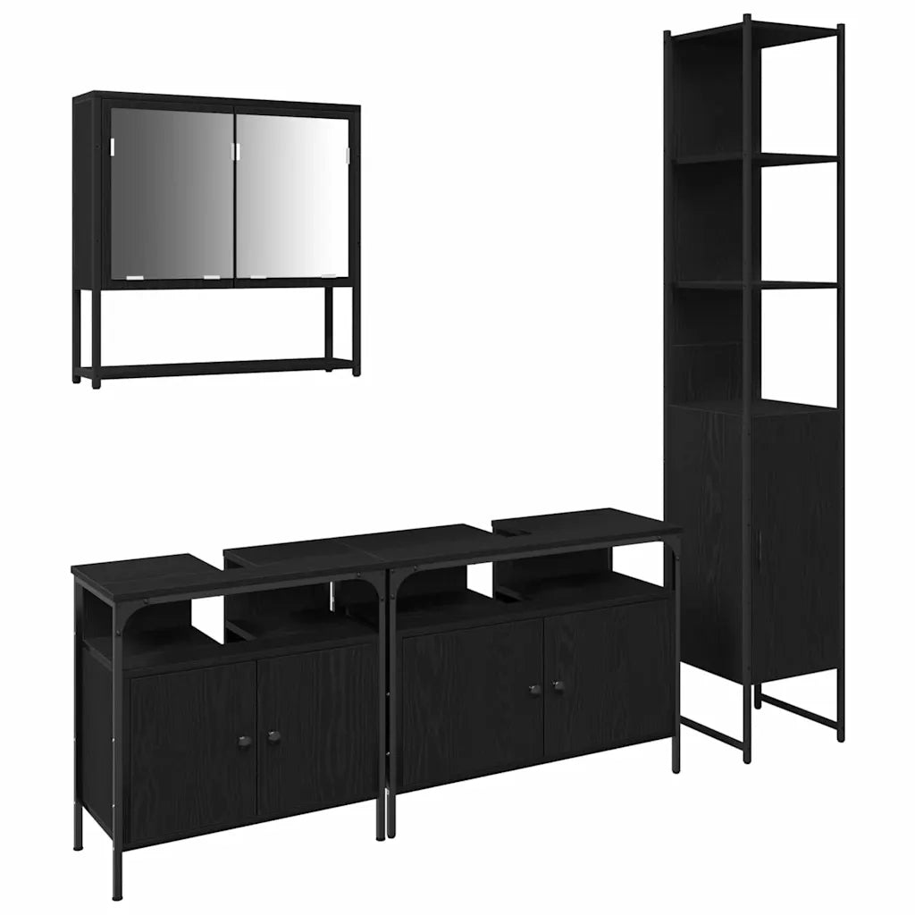 Set di mobili per il bagno 4 pcs Rovere nero Legno multistrato 3334406