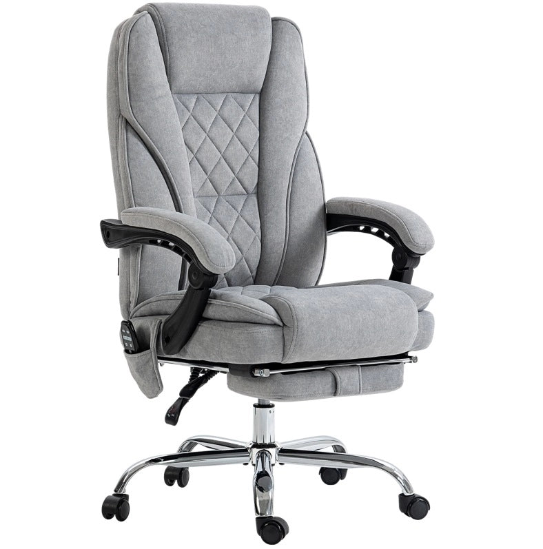 Sedia da ufficio ergonomica grigia con massaggio vibrante, riscaldamento e poggiapiedi