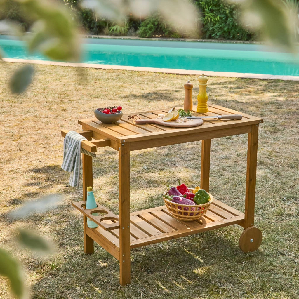 Carrello da cucina da esterno in legno di abete, 95cm, marrone