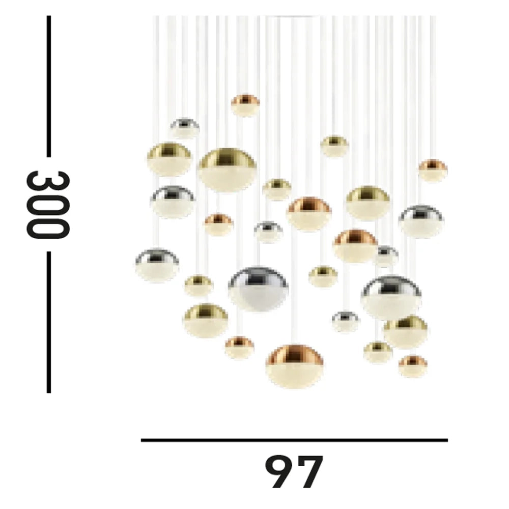 Plafoniera Contemp Pianeti Acciaio Cromo Policarbonato Ottone Led 204W 4000K