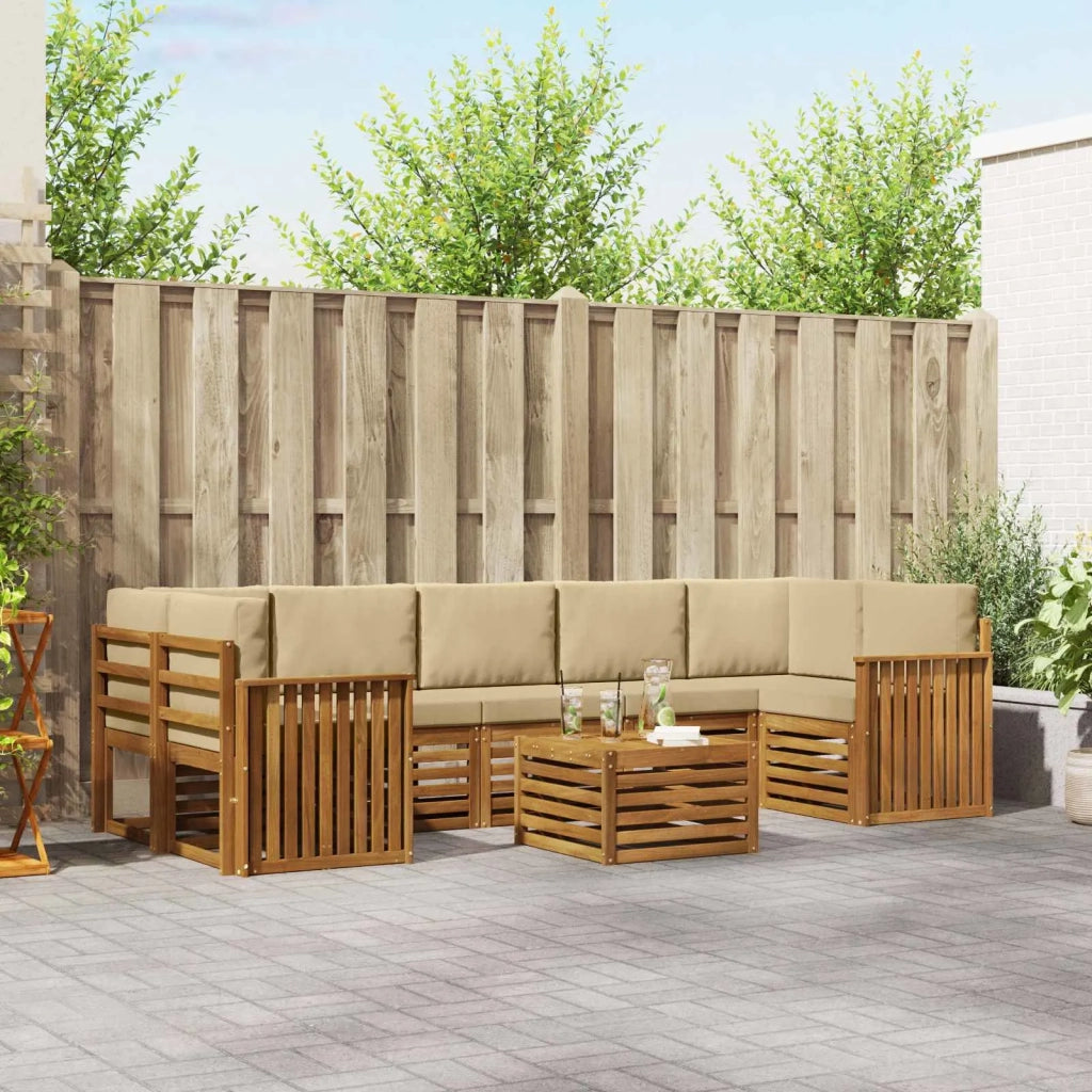 Set di divani da esterno con cuscino 8 pcs Naturale e Beige
