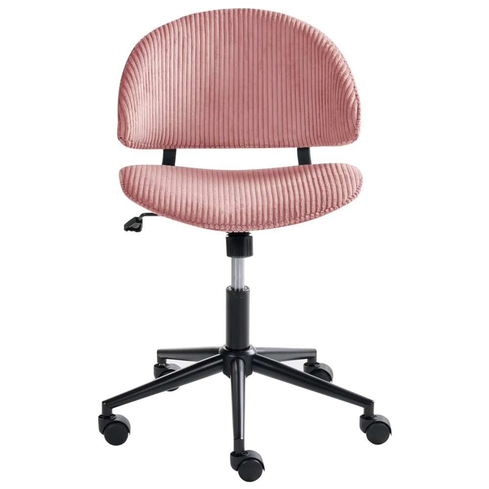 Sedia da ufficio rosa con seduta e schienale in velluto a coste girevole regolabile in altezza moderna per ufficio domestico