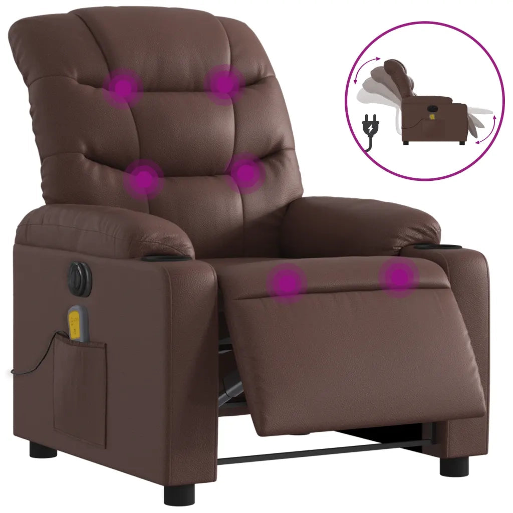 Poltrona Massaggiante | Sedia Relax Elettrica Marrone in Similpelle
