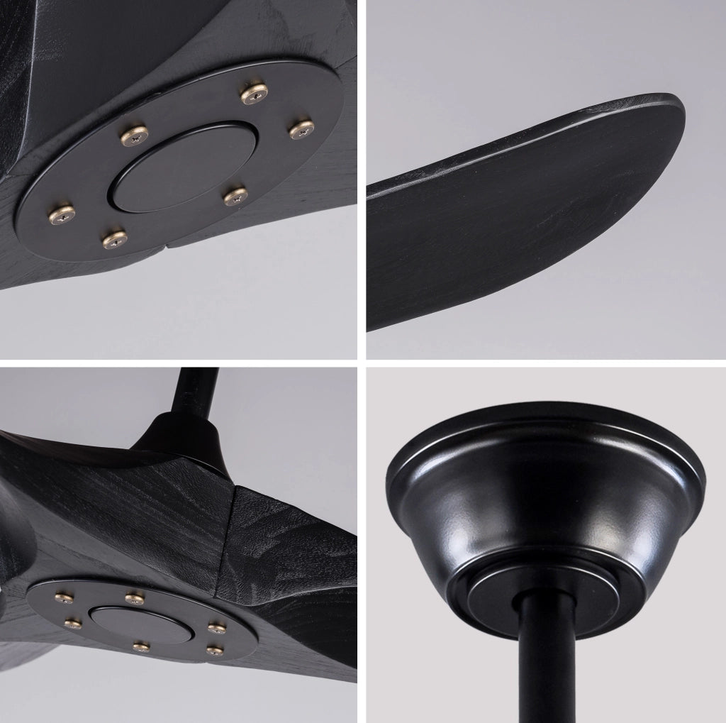 Ventilatore da soffitto 52 pollici nero con 3 pale in legno; telecomando; senza luce