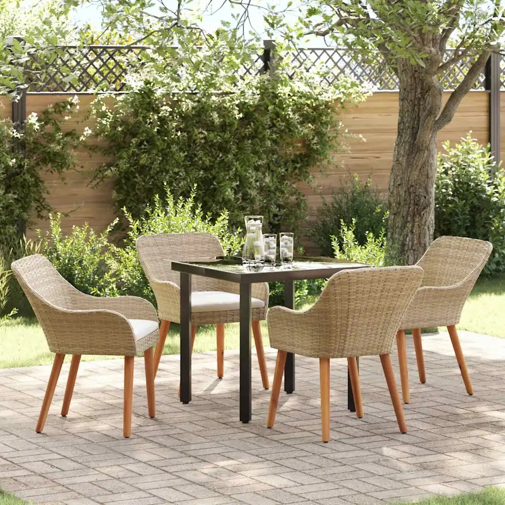Set da Pranzo per Giardino con cuscino 5 pcs Beige polyrattan