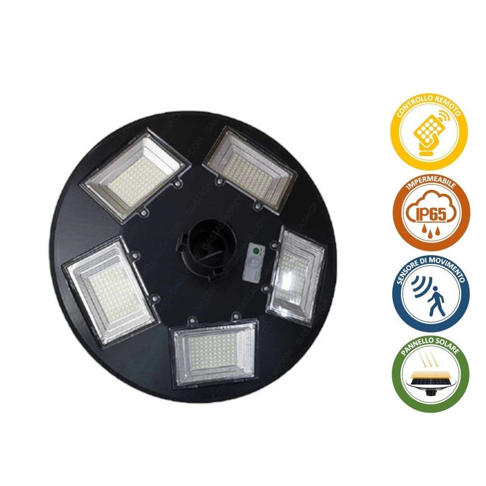 Trade Shop - Lampione Led Con Pannello Energia Solare 200 W Ip65 Sensore Movimento So-gd-200w -