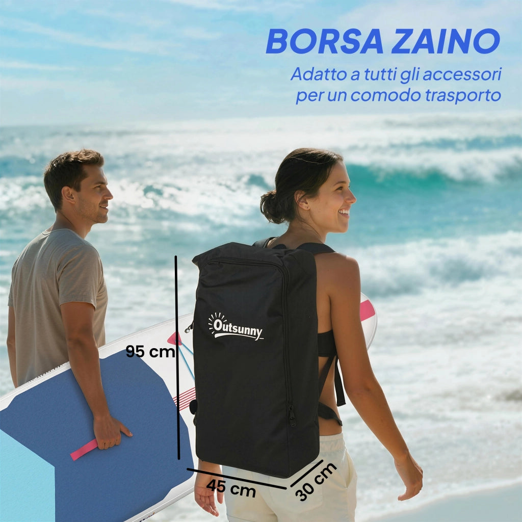 Sup Gonfiabile con Pagaia Regolabile e Accessori, in Plastica ed EVA, 305x89x15 cm, Blu Rosso Rosa
