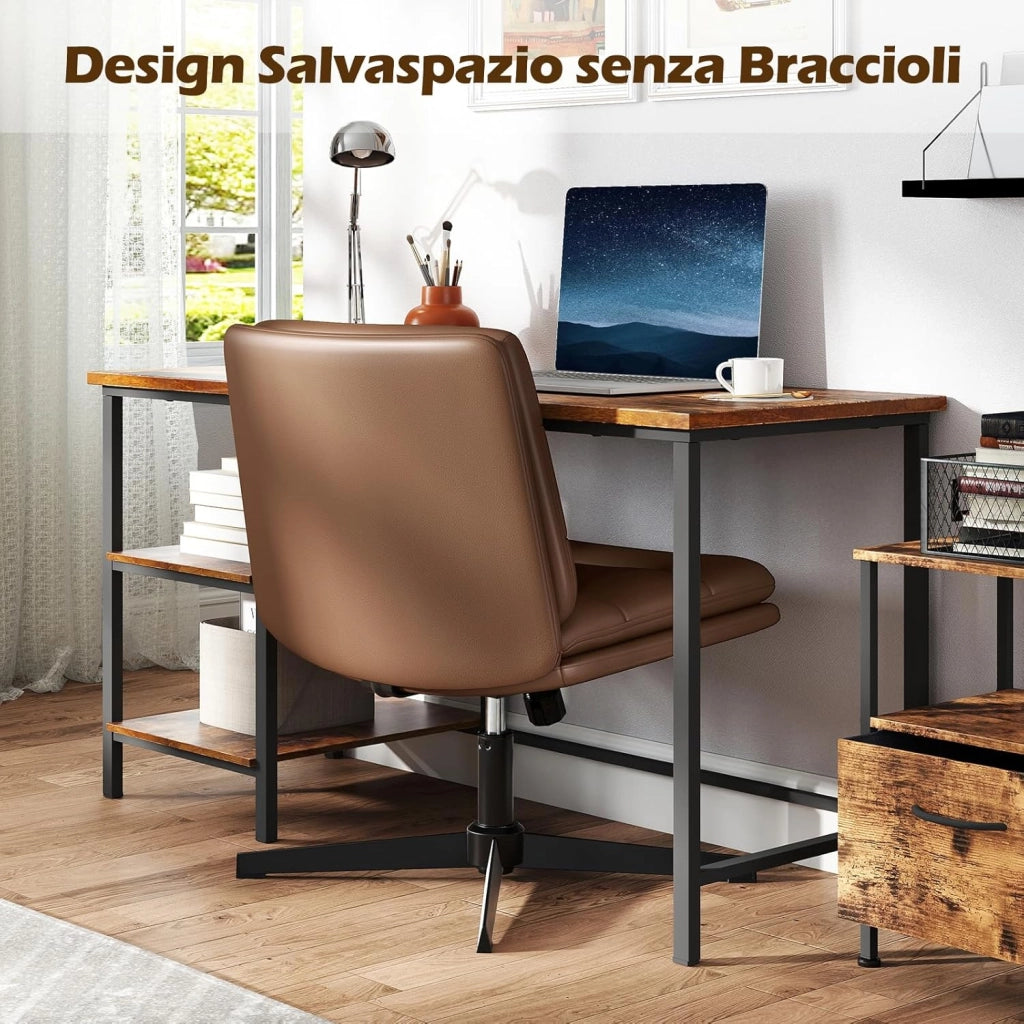 Sedia per Ufficio con Altezza Regolabile, Sedia Girevole con Base ad Incrocio, Sedile e Schienale Confortevoli, Sedia da Visitatori per Camera da Letto, Studio, Portata 150 kg (Marrone)
