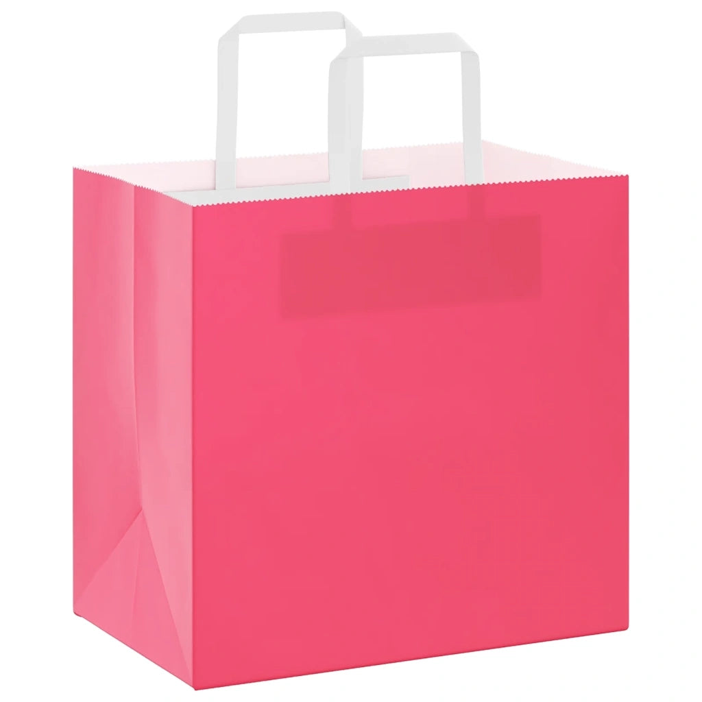 vidaXL Sacchetti di Carta 250 pz con Manici Rosa 26x17x25 cm