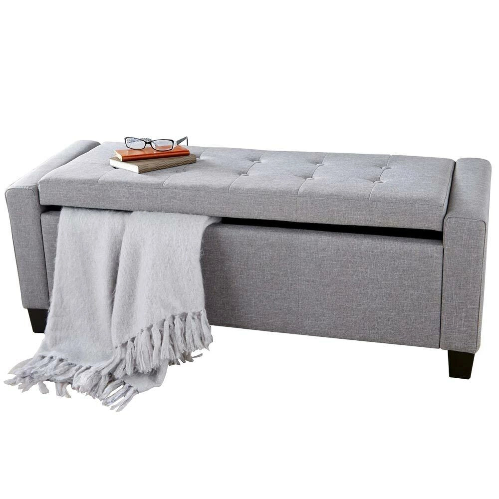 Cassapanca Pouf Contenitore Panca Fondoletto 110x40x40 cm in Tessuto Grigio Chiaro