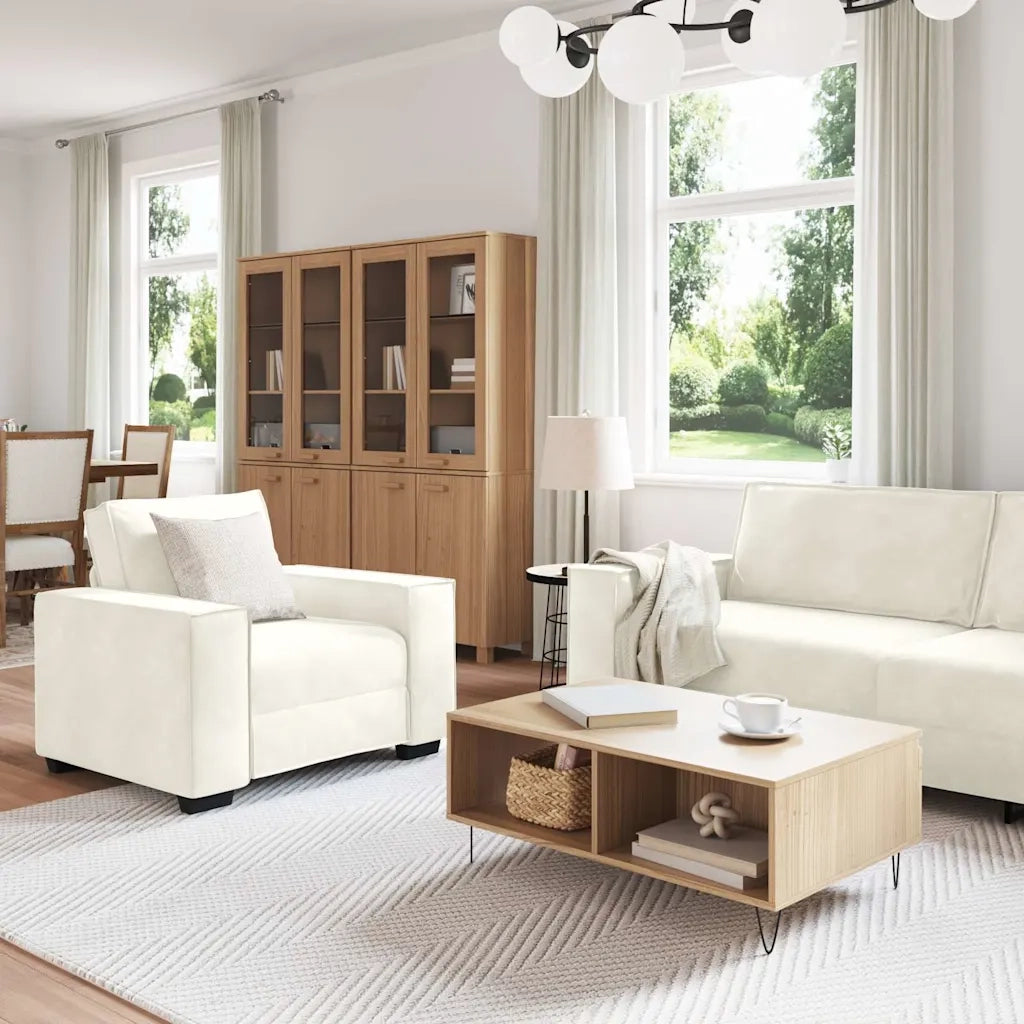 Set di Divani 3 pz con Cuscini Crema in Velluto 3324626