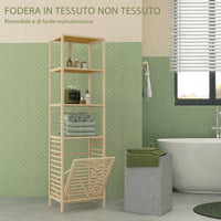 Colonna Bagno con 3 Ripiani e Cesto Portabiancheria in Tessuto 44x33x160 cm in Legno di Bambù