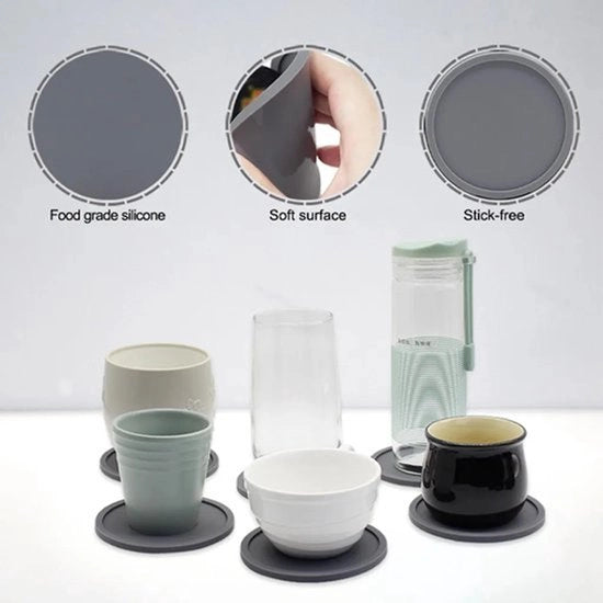 Sostegni in silicone - Mattoncini per bicchieri - Protezione per tavolo - Anti-spruzzo densificato - Set da 6 - Grigio