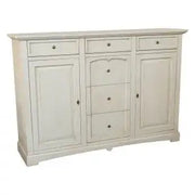 Credenzone in legno Shabby chic 2 ante 6 cassetti mod goccia avorio anticato con pomelli bronzo