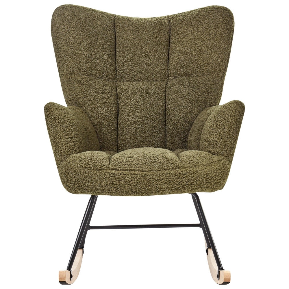 Sedia a dondolo verde scuro Tessuto poliestere Rivestimento Gambe di legno Pattini Moderna Biscuit Tufting